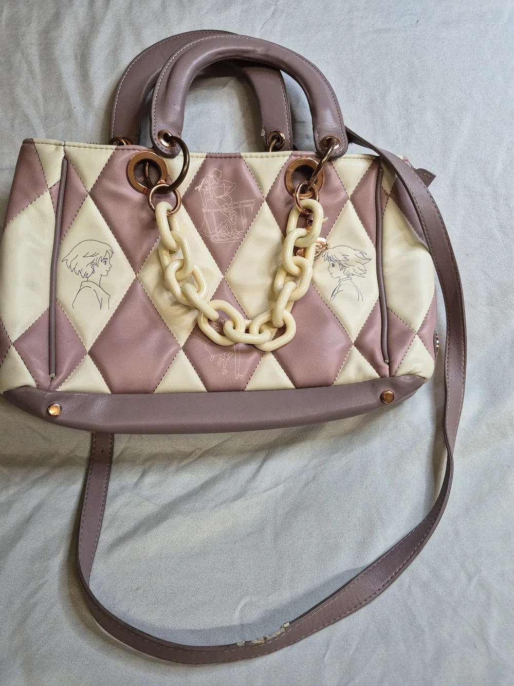 Women’s Quilted Harlequin Satchel in Mauve and Cream